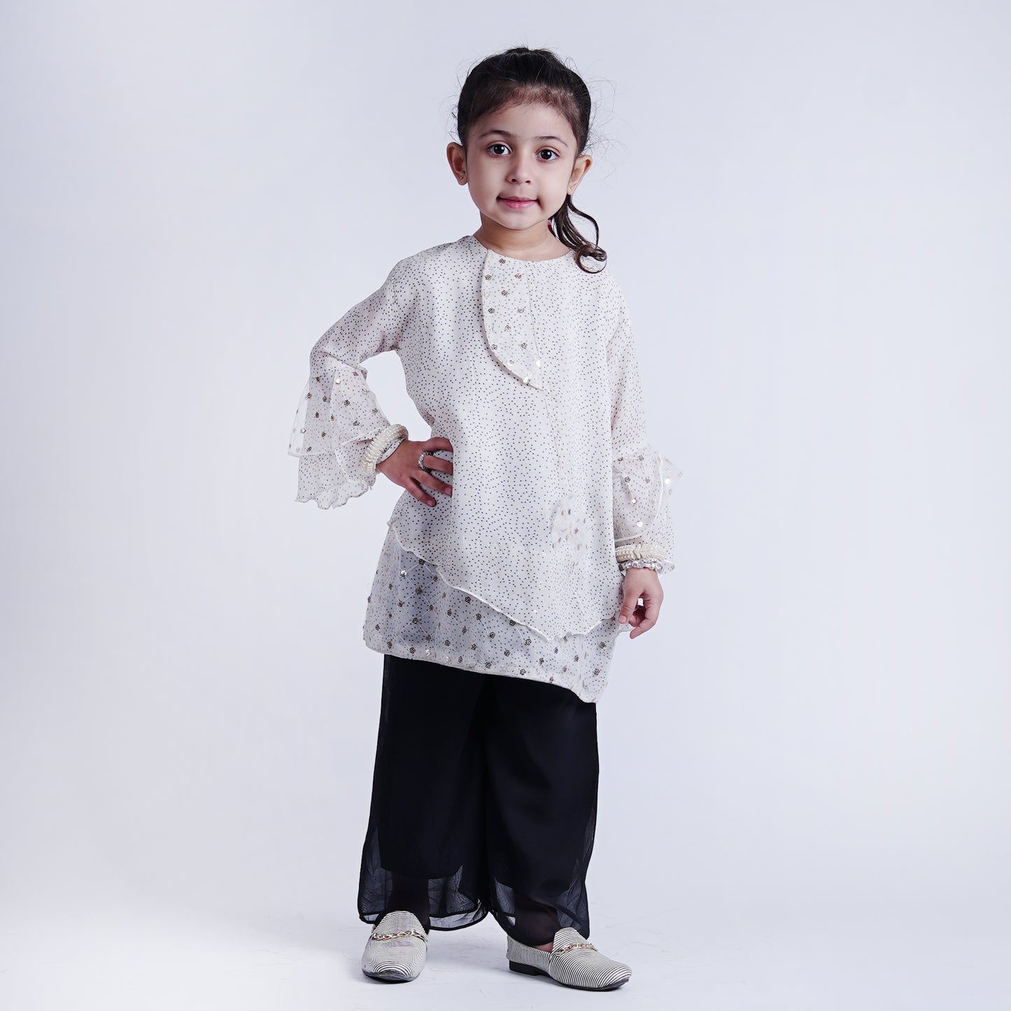 Girls Fancy Top with Flapper Sleeves with Black Pajama