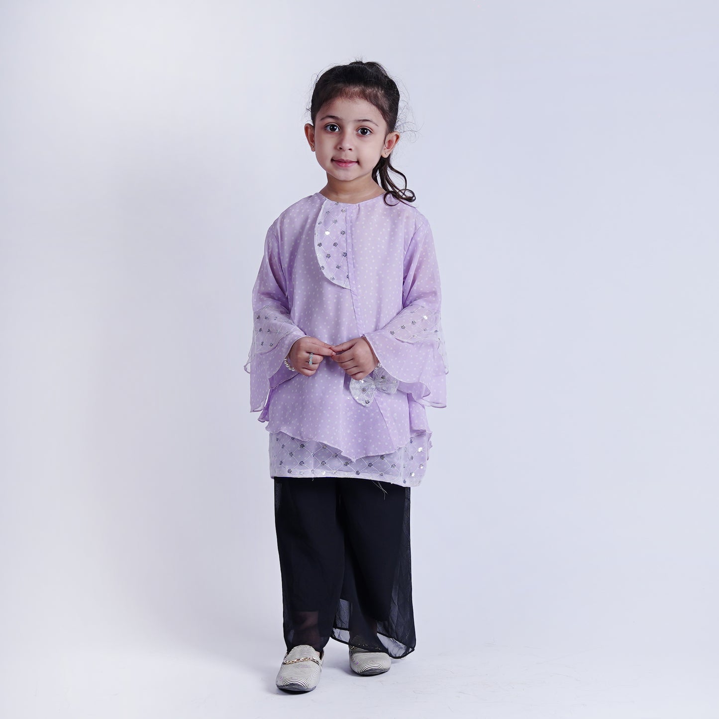 Girls Fancy Top with Flapper Sleeves with Black Pajama
