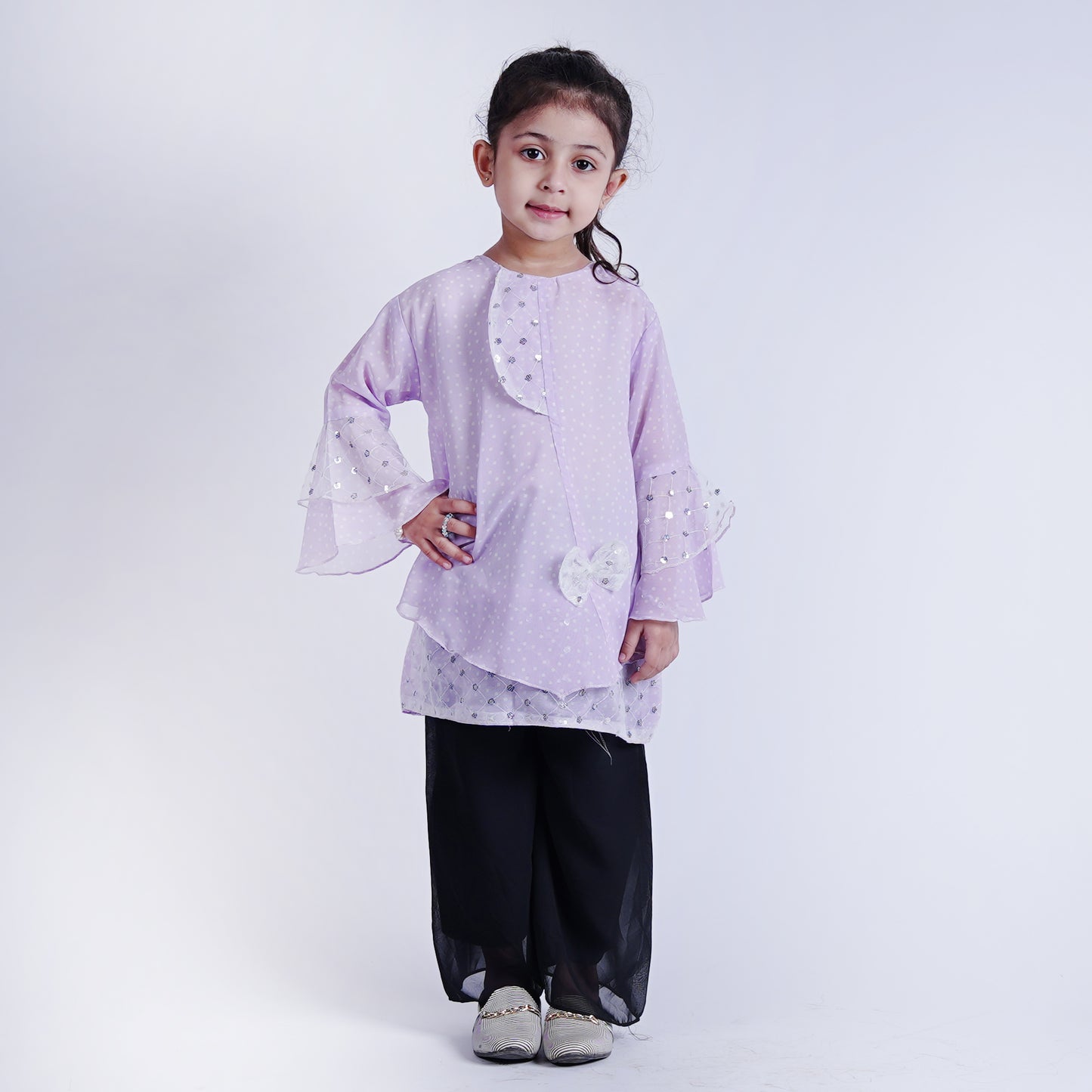 Girls Fancy Top with Flapper Sleeves with Black Pajama