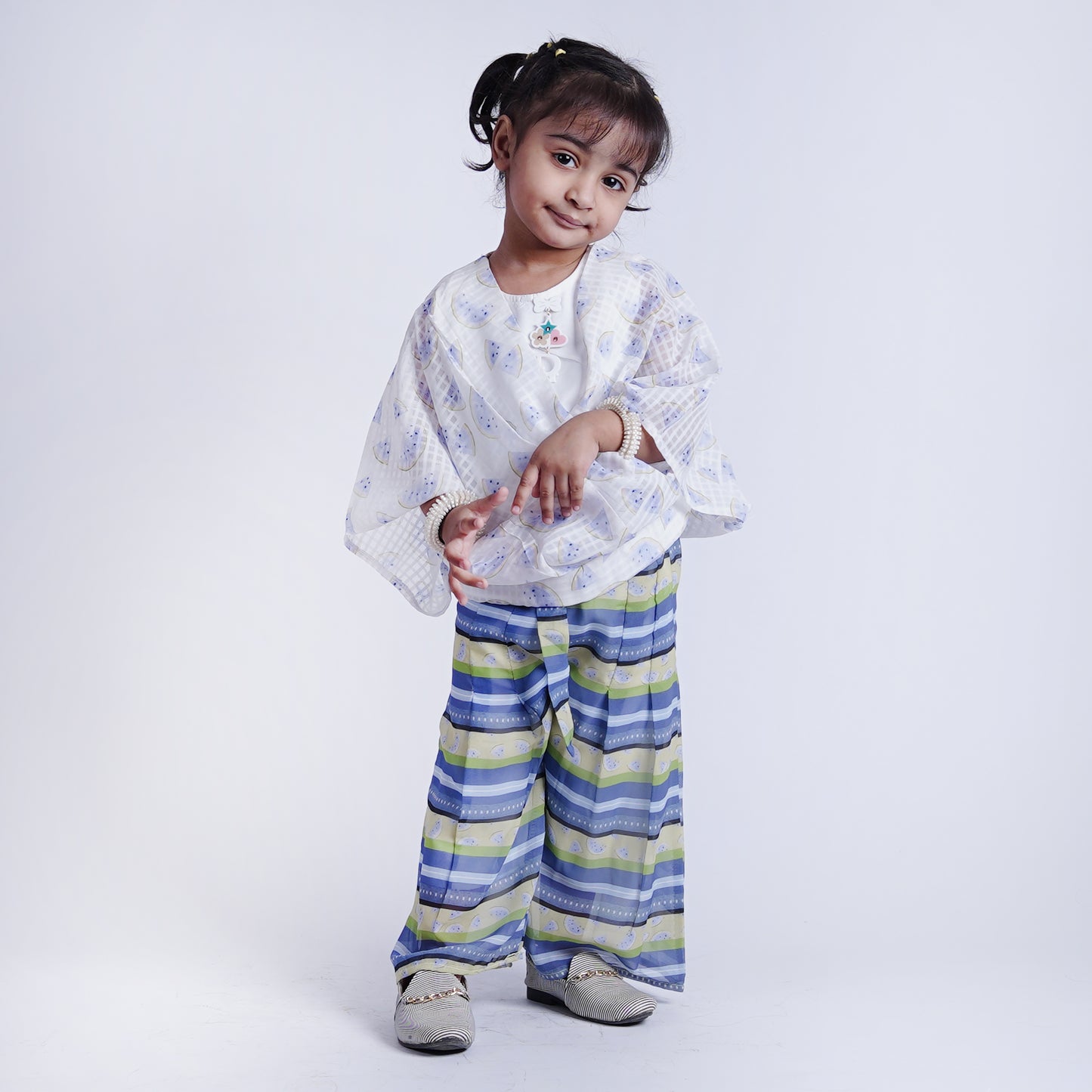 Girls Fancy Printed Top with Stripe Pajama