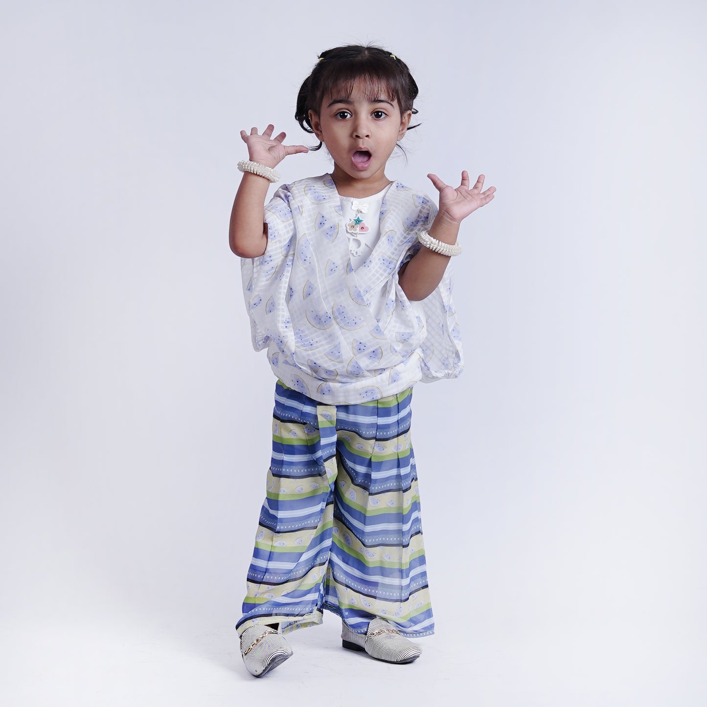 Girls Fancy Printed Top with Stripe Pajama