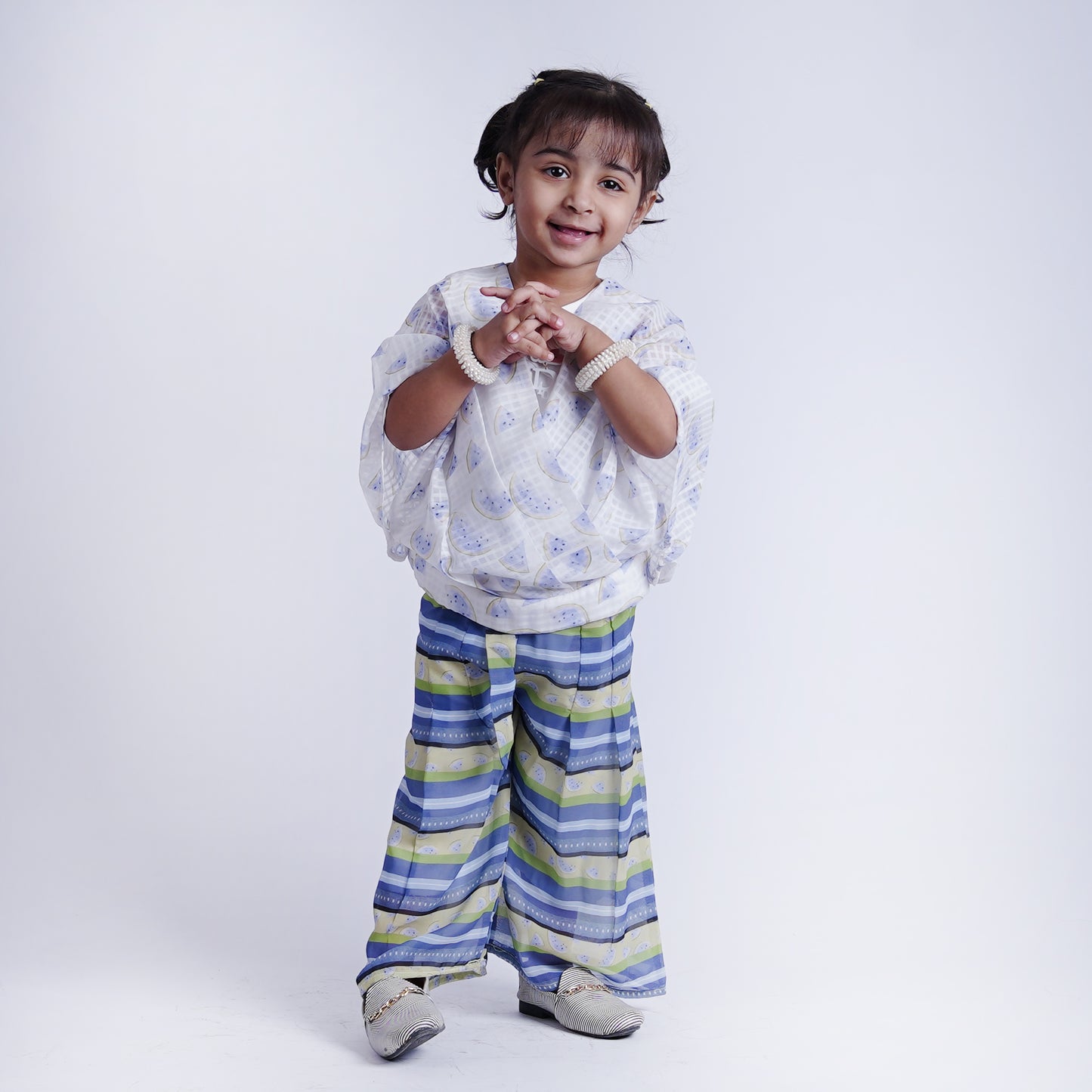Girls Fancy Printed Top with Stripe Pajama