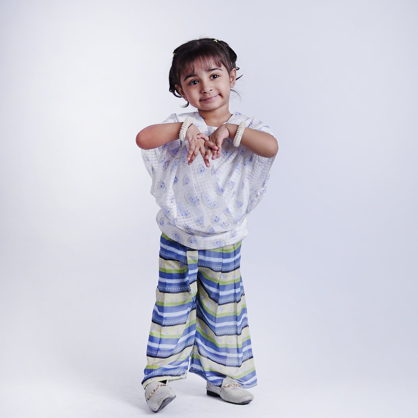 Girls Fancy Printed Top with Stripe Pajama