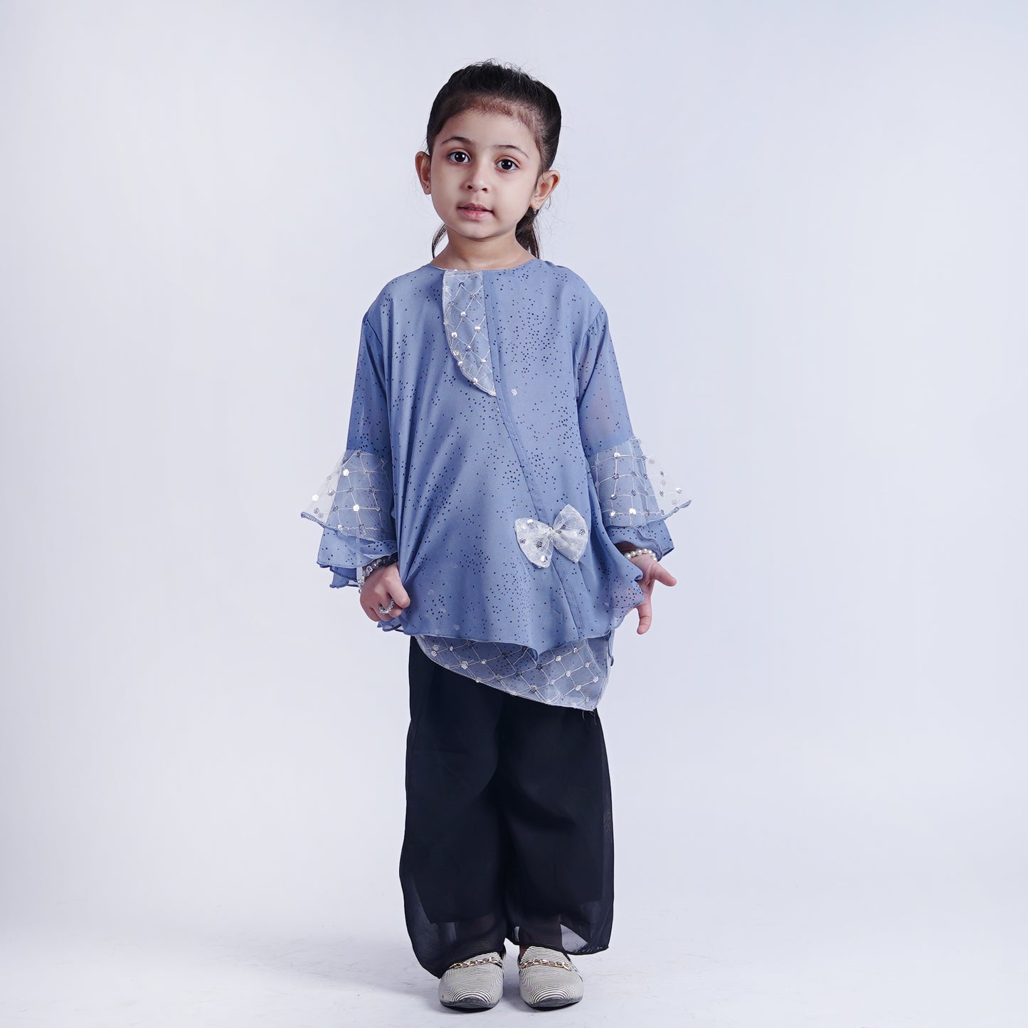 Girls Fancy Top with Flapper Sleeves with Black Pajama