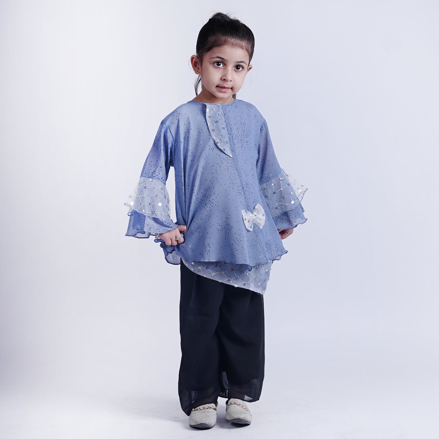 Girls Fancy Top with Flapper Sleeves with Black Pajama