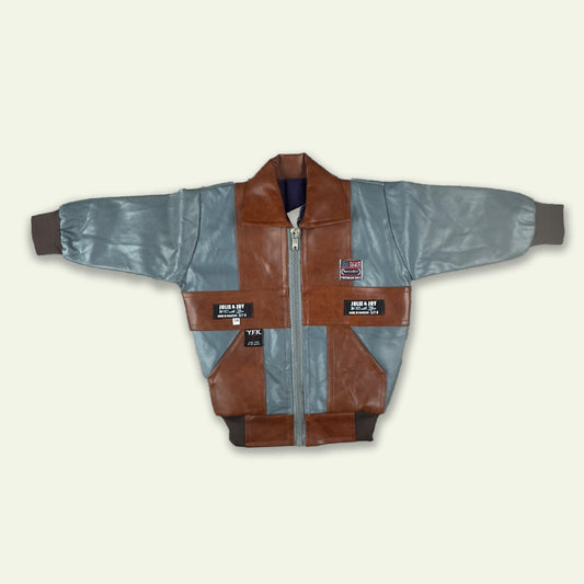 Boys Gray & Brown Leather Jacket