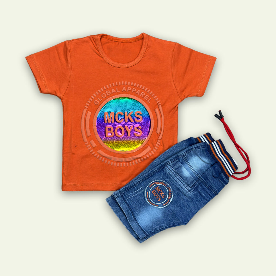 Boys Embossed T-Shirt with Short