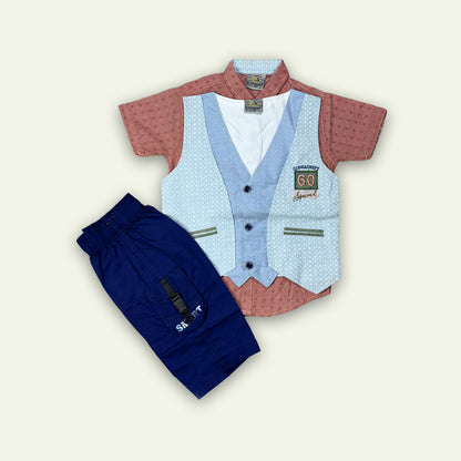Boys 3pc Lining Shirt with West Coat & Short