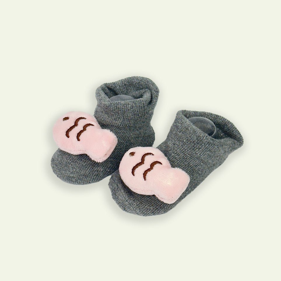Baby Pink & Gray Fish Socks Very Soft Stuff 2 - 6 Months