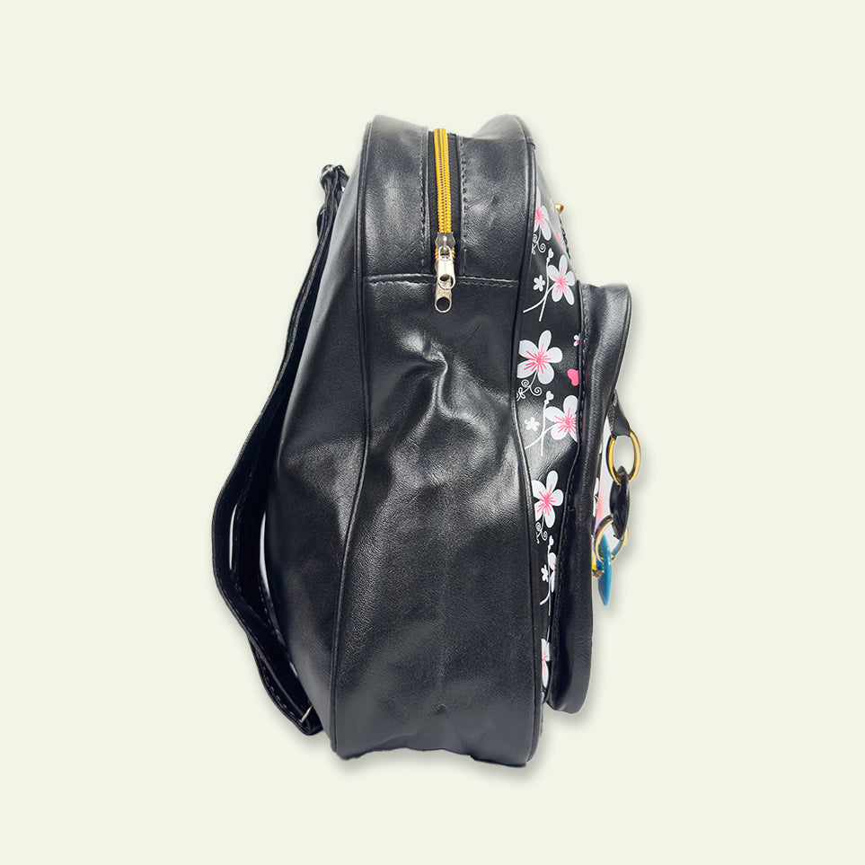 Stylish Black Bag with Multicolor Fluffy Keychain