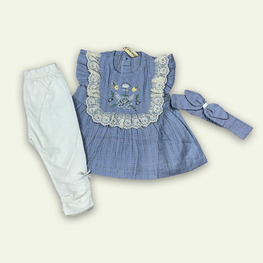 Girls Fancy Cotton Frock with Belt with Pajama