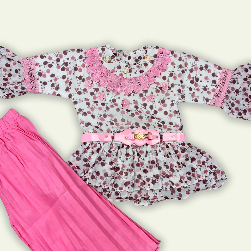 Girls Fancy Printed Top with Belt Pajama