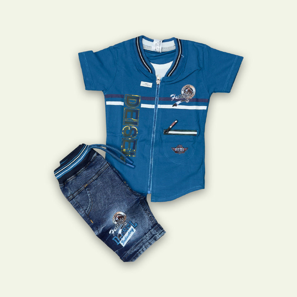 Boys Fancy Deisel T-Shirt & Blue Denim Shorts