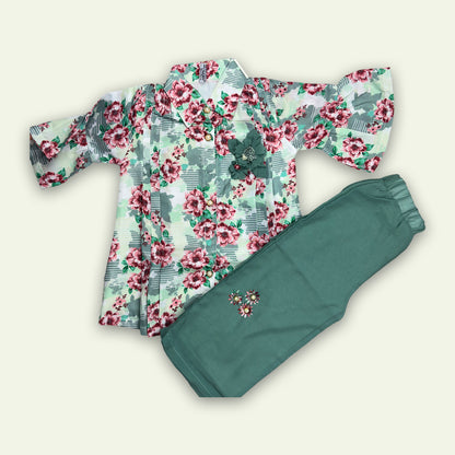 Girls Printed Top Shirt with Embroided Pajama