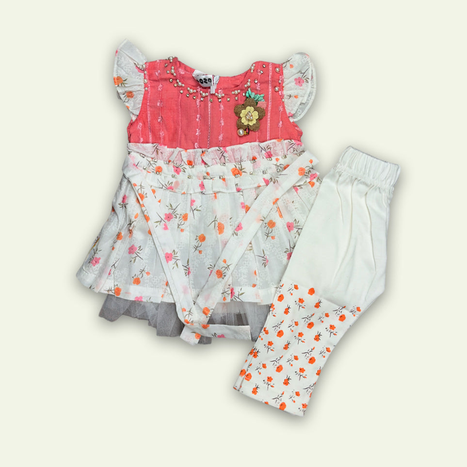 Girls Fancy Frock with Printed Pajama