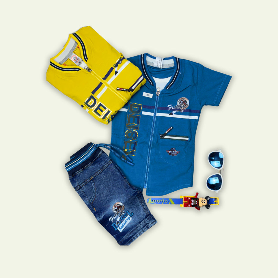 Boys Fancy Deisel T-Shirt & Blue Denim Shorts