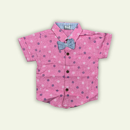 Boys Romper with Printed Shirt & Bow Tie