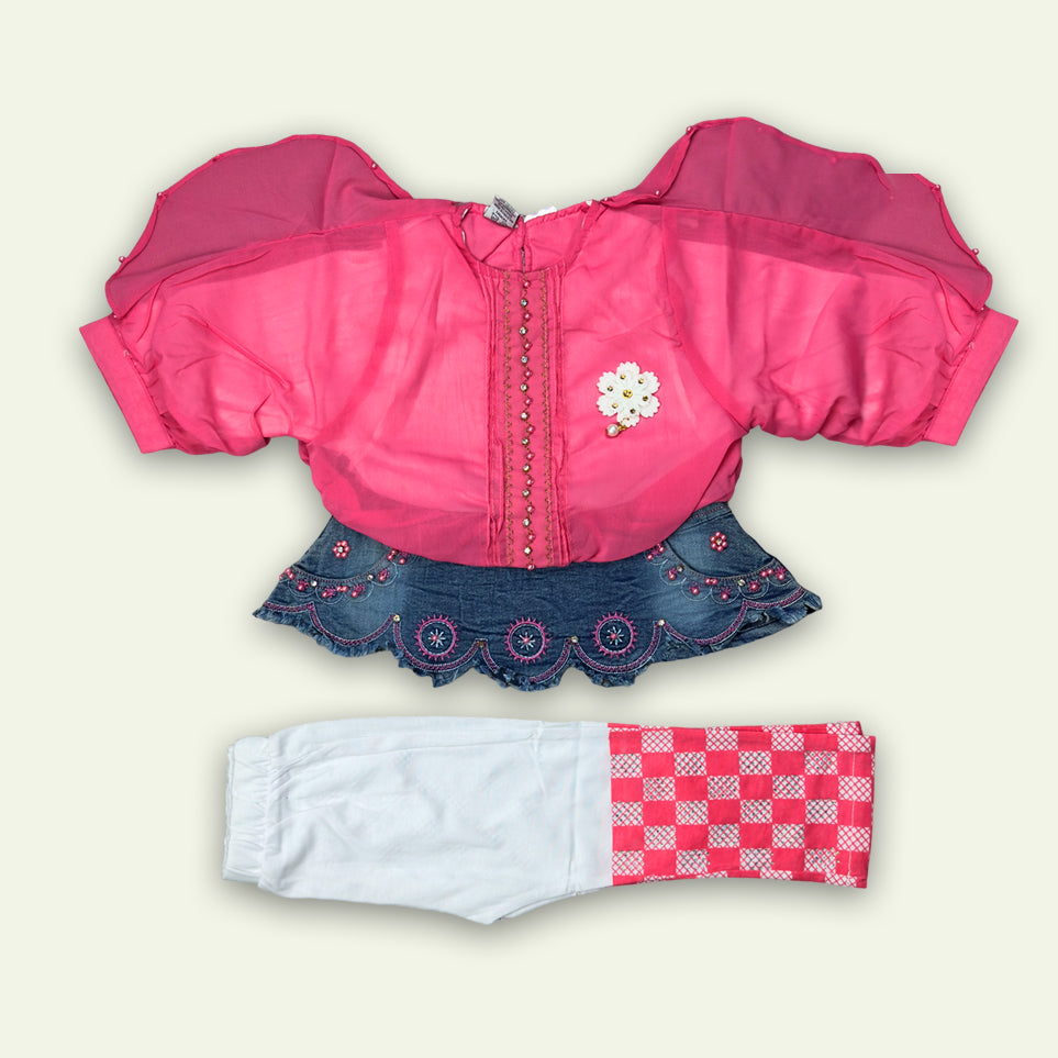 Girls Fancy Top with Bottom Check Pajama