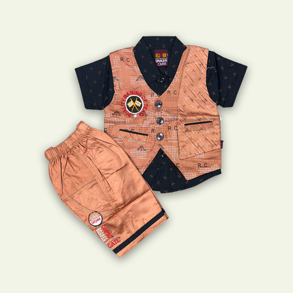Boys Fancy 3pc Printed Shirt with Embroided Short