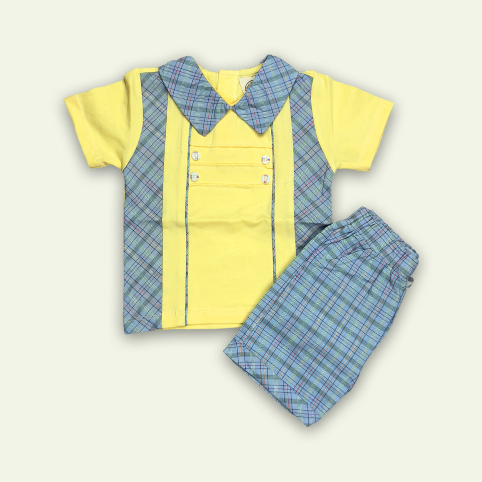 Boys Fancy Top with Shorts Yellow & Off White