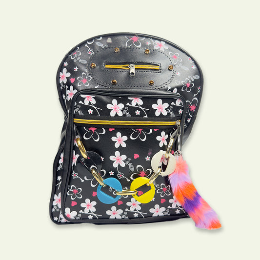 Stylish Black Bag with Multicolor Fluffy Keychain