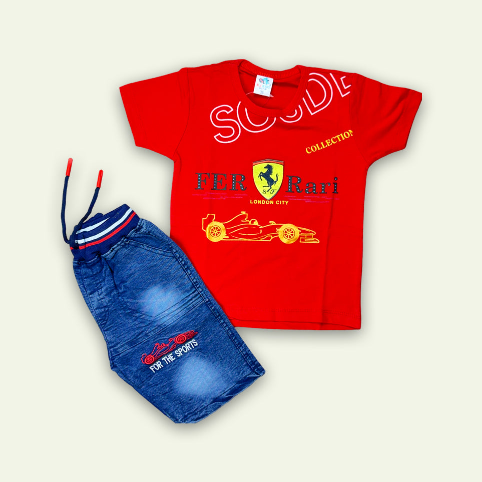 Boys Ferrari T-Shirt with Faded Short