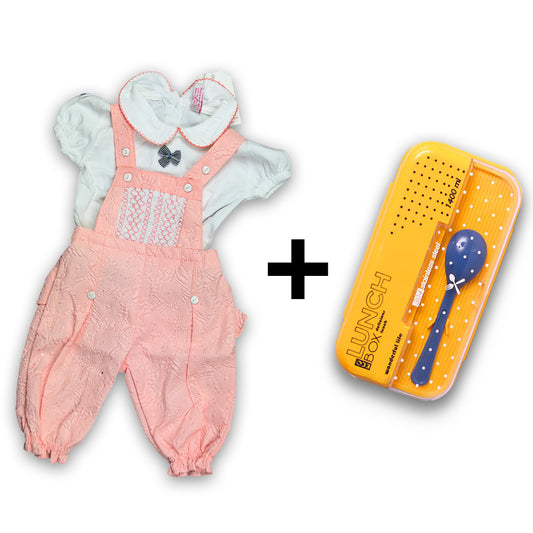 Girls Cute Romper Style Suit + Premium Stainless Steel Lunch Box - Leak Proof (Bundle Offer)