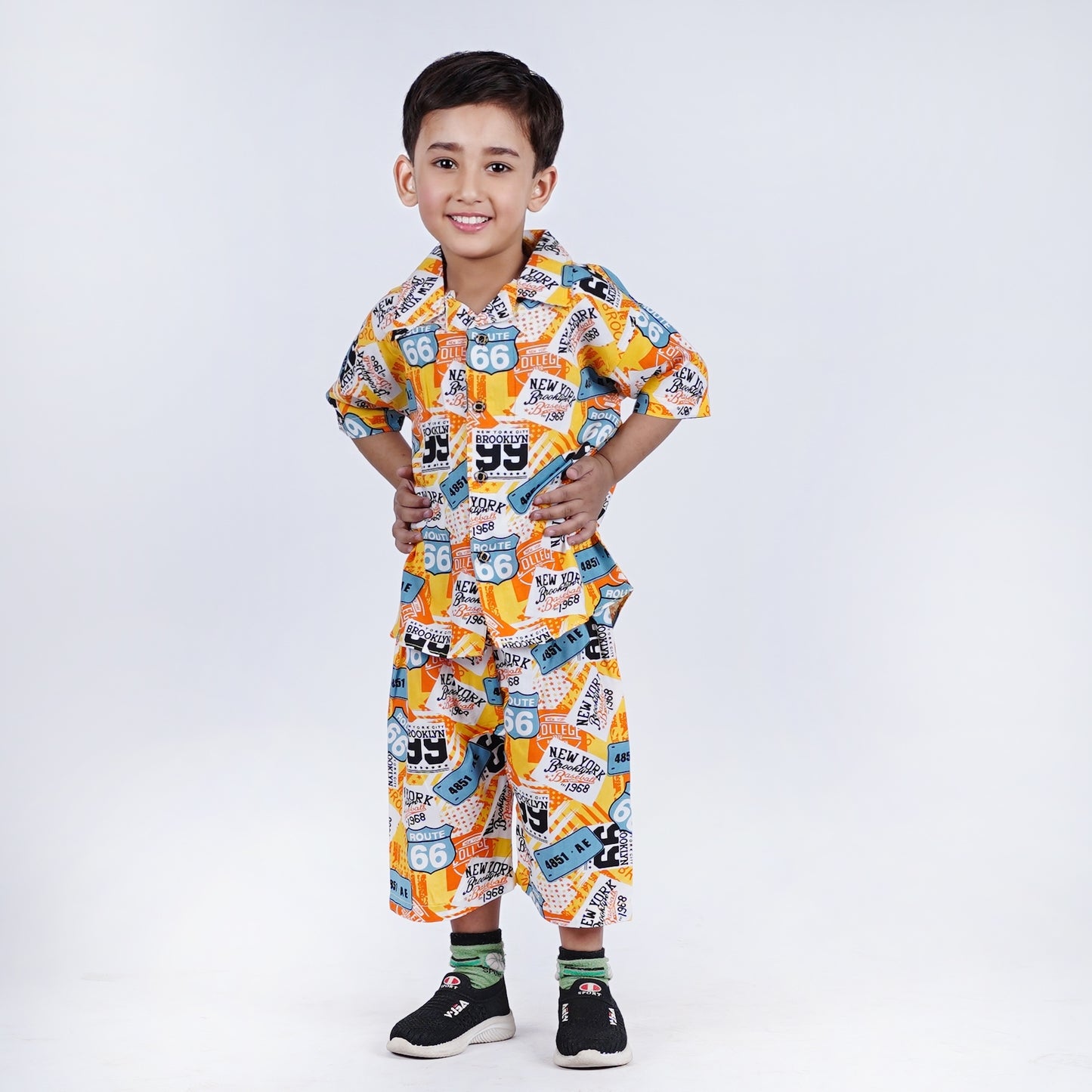 Boys Newspaper Style Suit Yellow