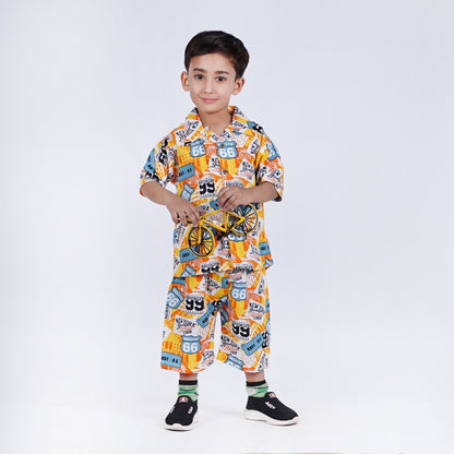 Boys Newspaper Style Suit Yellow