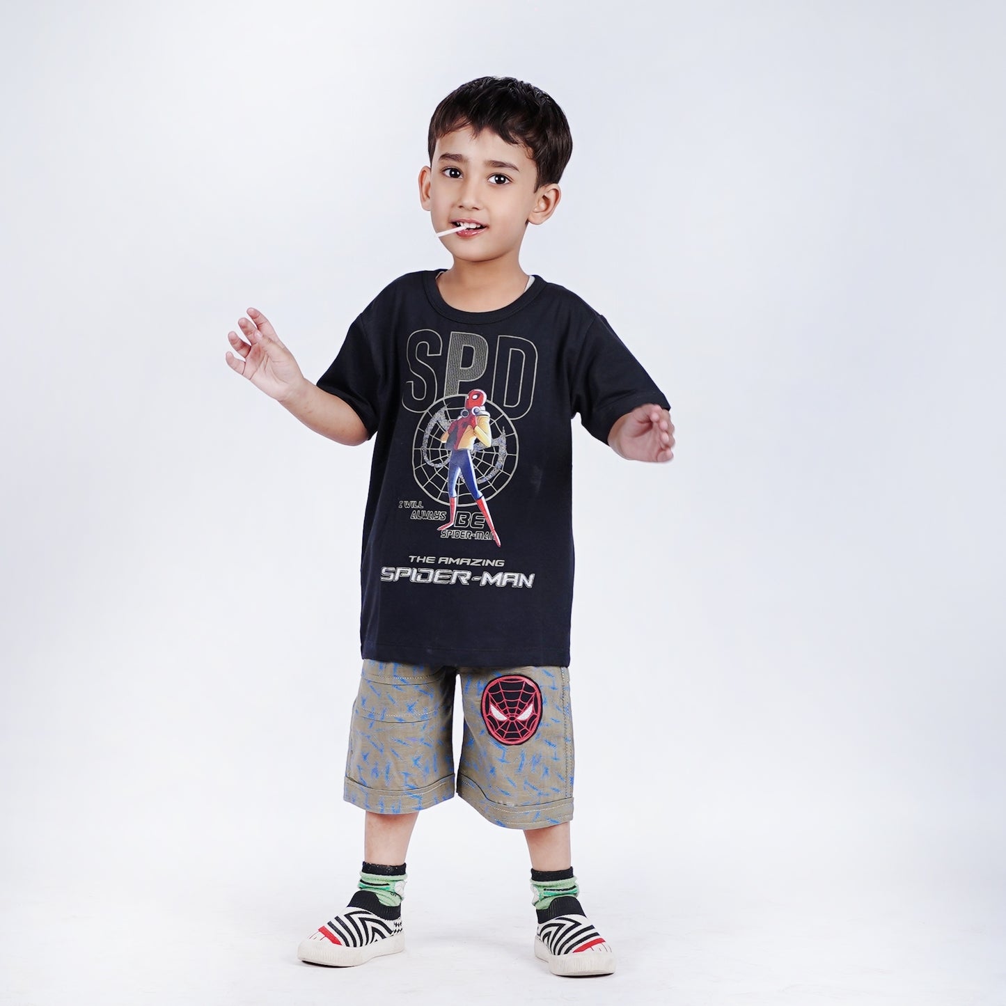 Boys Amazing Spiderman T-Shirt with Printed Short