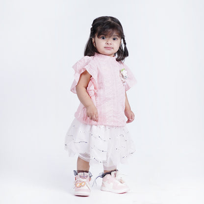 Girls Fancy Round Neck Top with Skirt