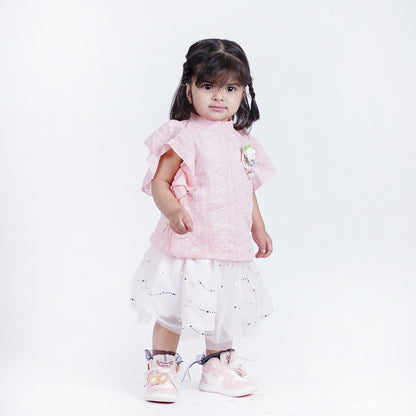 Girls Fancy Round Neck Top with Skirt