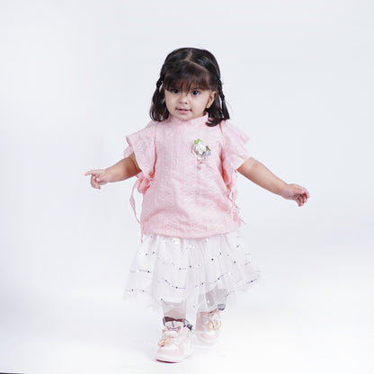 Girls Fancy Round Neck Top with Skirt