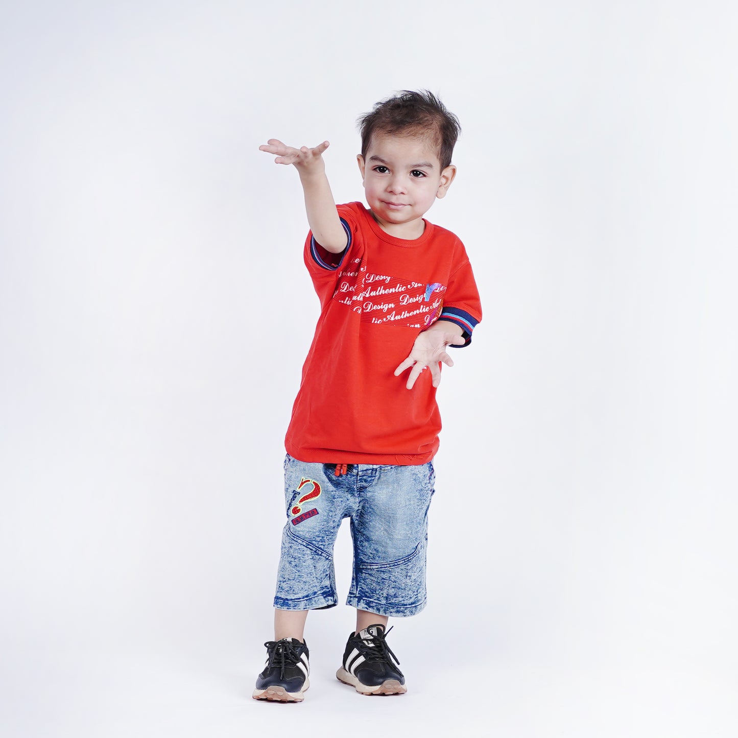 Boys Printed T-Shirt with Denim Embroided Short