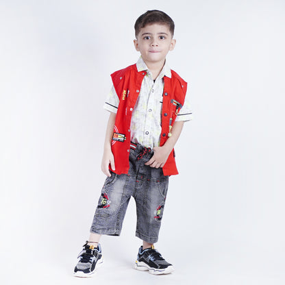 Boys Fancy 3pc Printed Shirt with Sando Top & Short