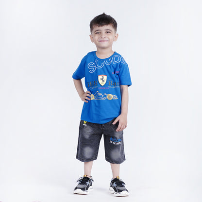 Boys Ferrari T-Shirt with Faded Short