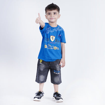 Boys Ferrari T-Shirt with Faded Short