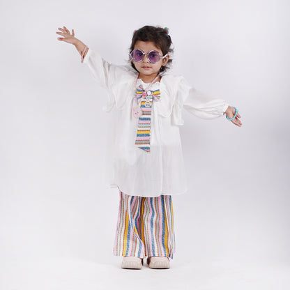 Girls Fancy Bow Tie Top with Stripes Pajama