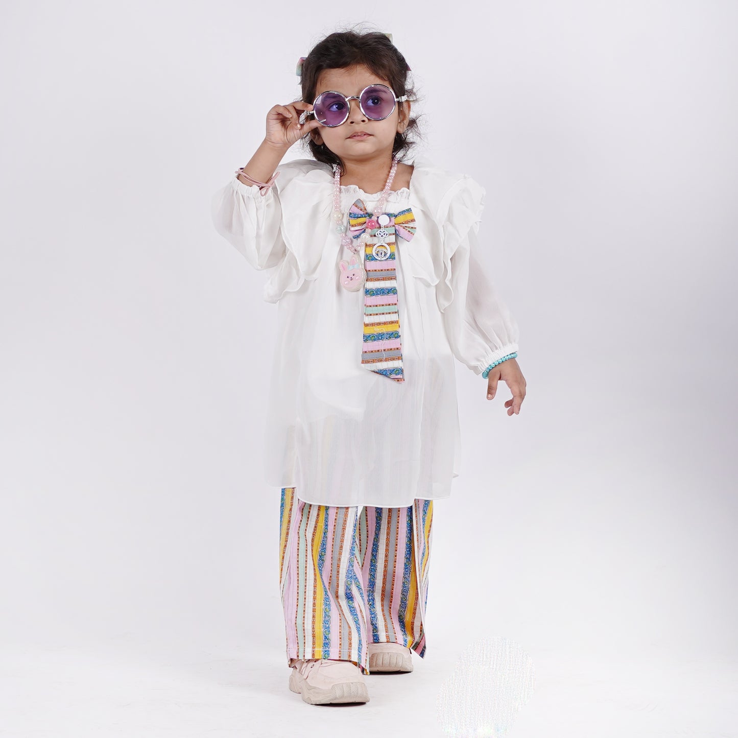 Girls Fancy Bow Tie Top with Stripes Pajama
