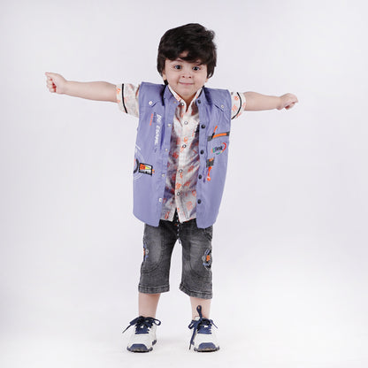 Boys Fancy 3pc Printed Shirt with Sando Top & Short