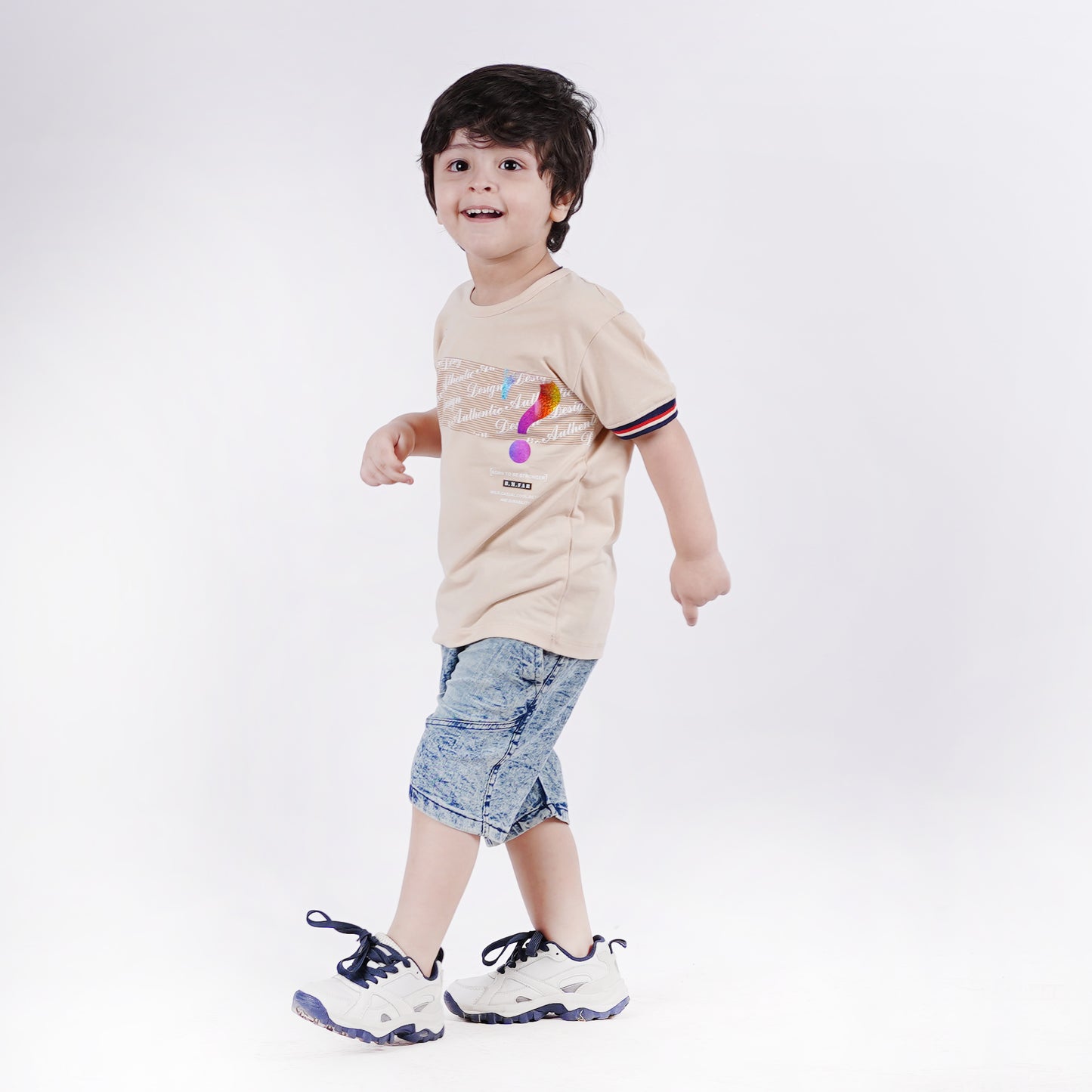 Boys Printed T-Shirt with Denim Embroided Short