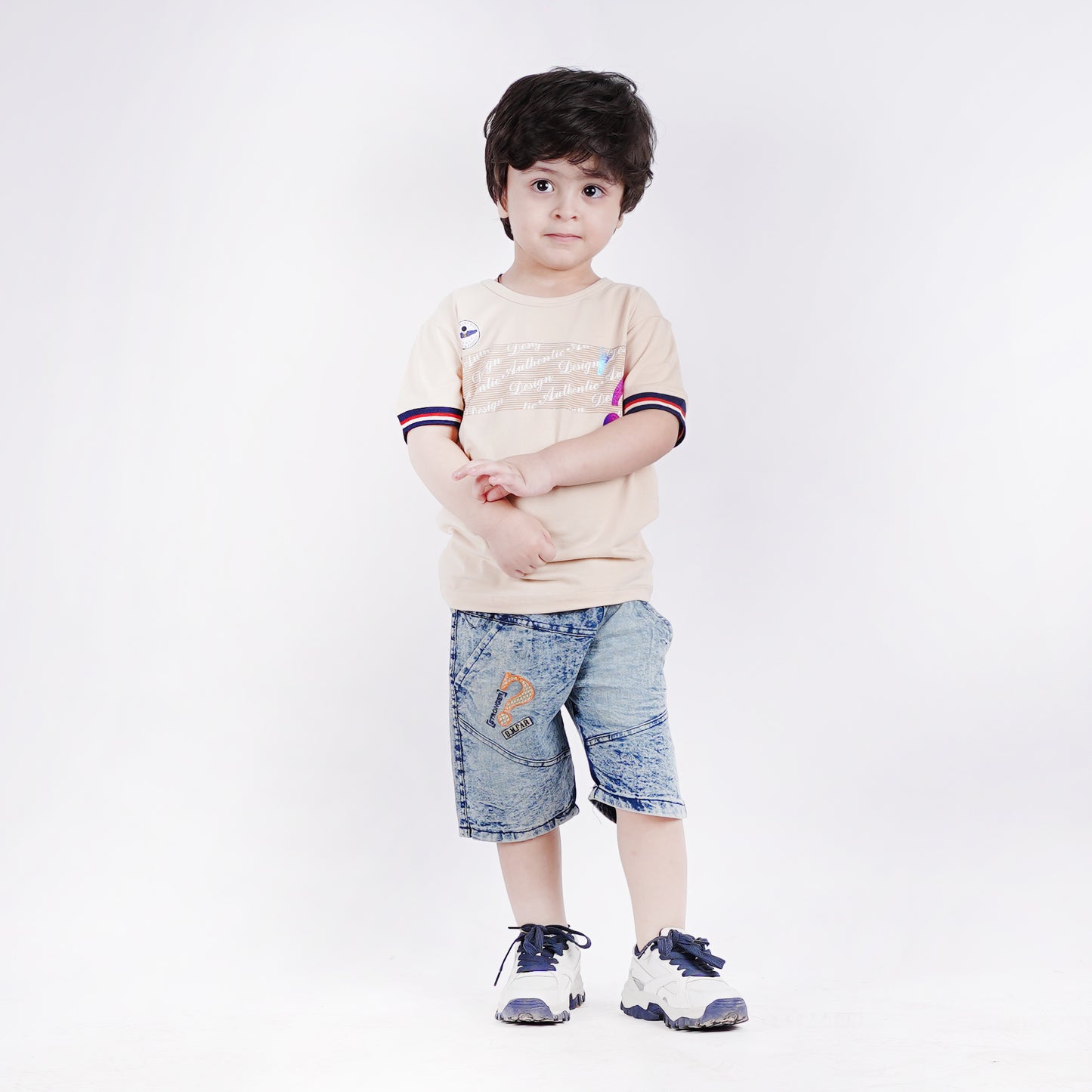 Boys Printed T-Shirt with Denim Embroided Short