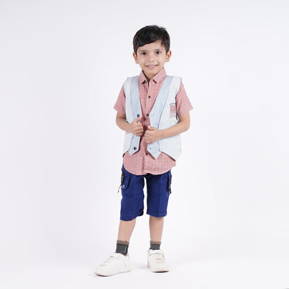 Boys 3pc Lining Shirt with West Coat & Short
