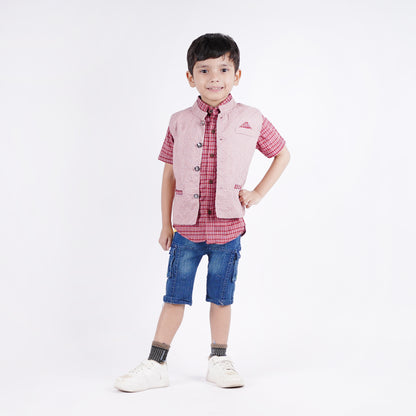 Boys 3pc Check Shirt & Coat with Denim Short