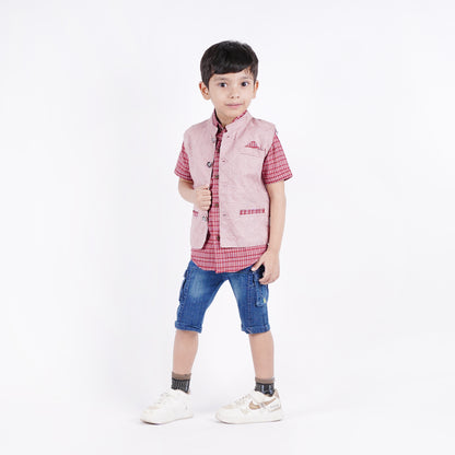 Boys 3pc Check Shirt & Coat with Denim Short