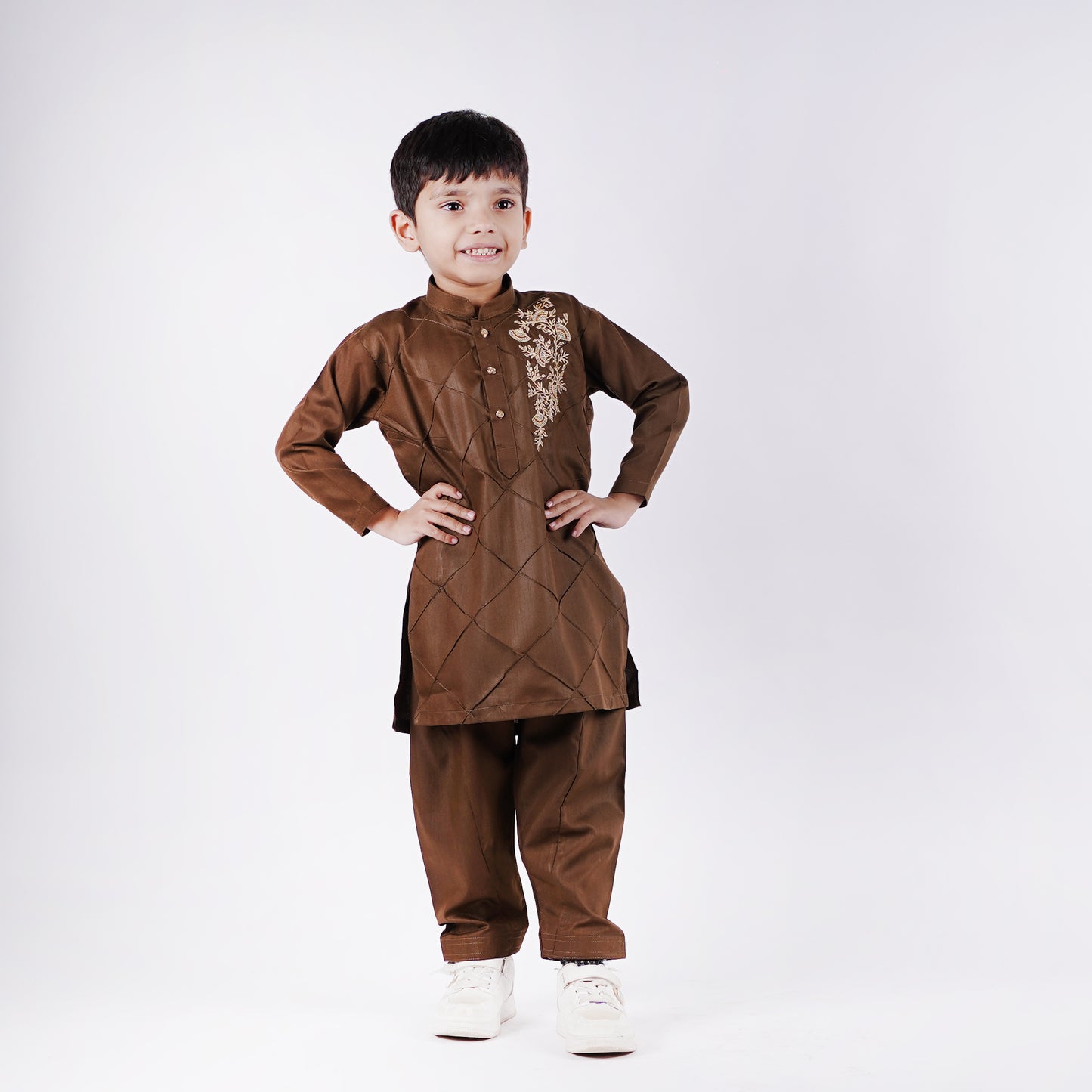 Boys Brown Shalwar Kameez with Embroidery