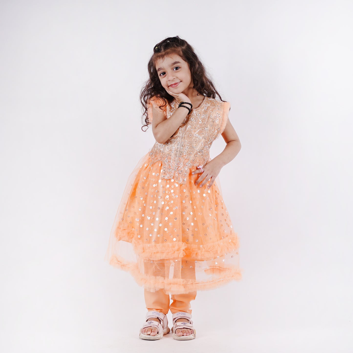 Girls Orange Pink Frock