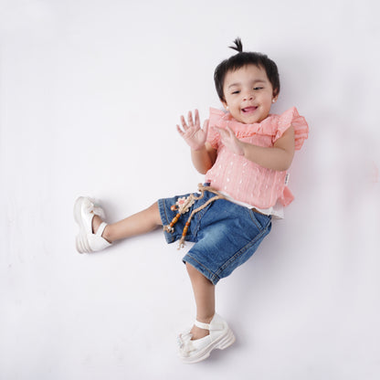 Girls Fancy Frock with White Inner with Denim Shorts