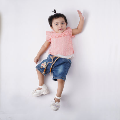 Girls Fancy Frock with White Inner with Denim Shorts