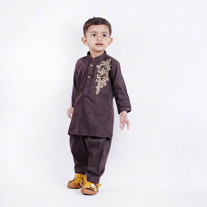 Boys Burgundy Shalwar Kameez with Embroidery